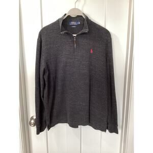 polo ralph Lauren heathered dark gray knit sweater quarter zip pony logo large
